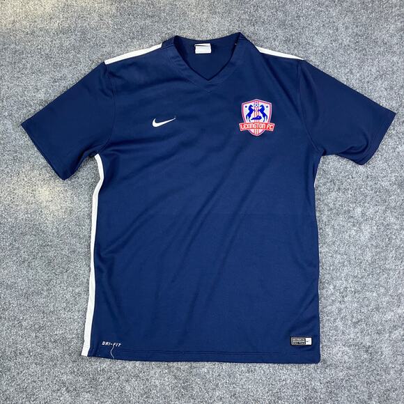 Nike T-Shirt Mens Medium Blue Dri-Fit Soccer Jersey Lexington FC Athletic Top - Picture 1 of 7